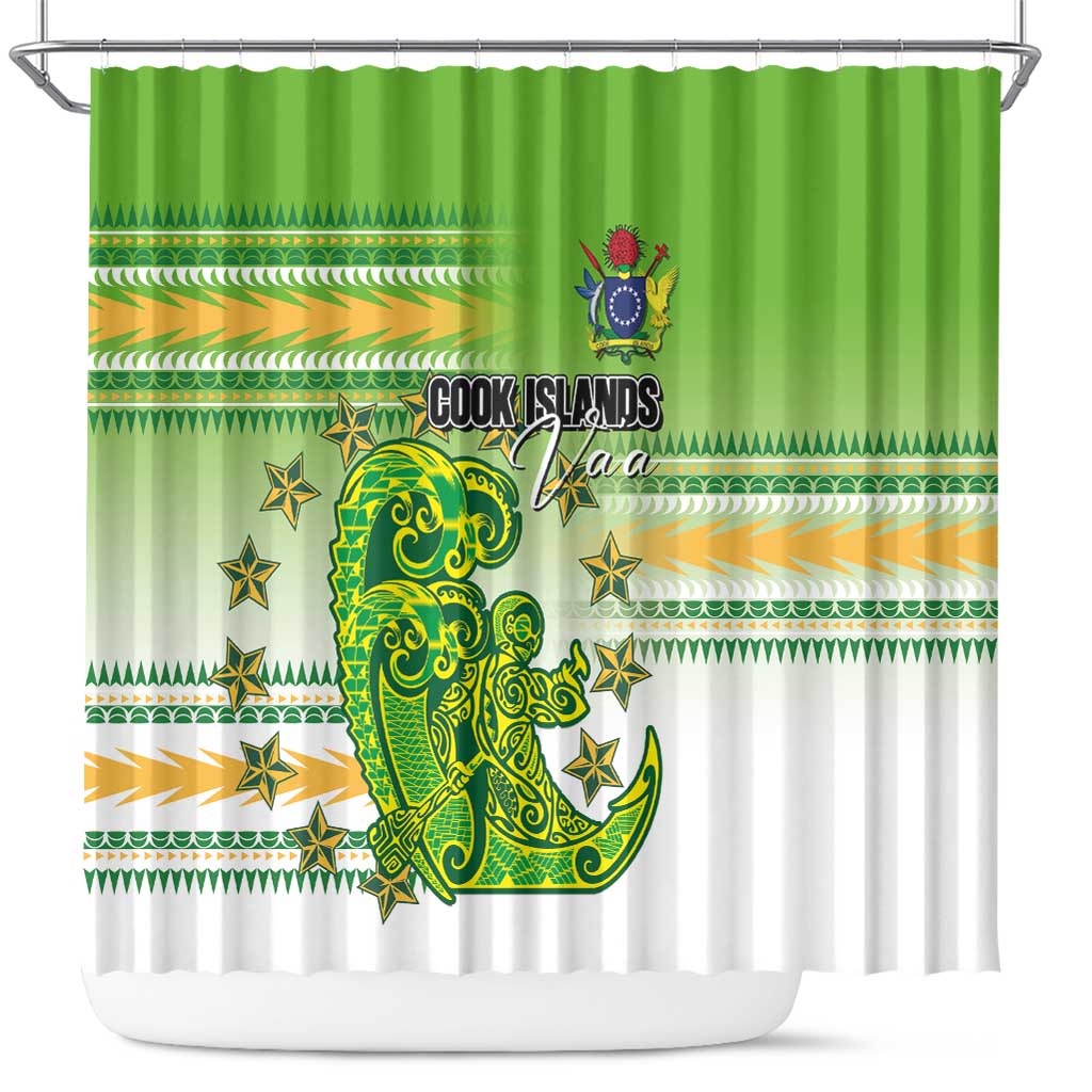 Cook Islands Va'a Race Shower Curtain Te Tatau Tattoos Sporty Style Green-White Color - Polynesian Pride