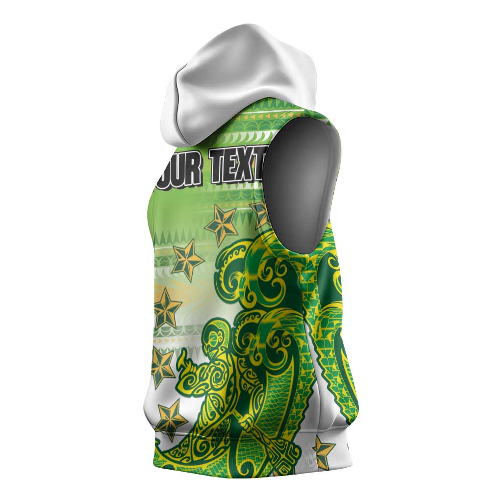 Personalised Cook Islands Va'a Race Sleeveless Hoodie Te Tatau Tattoos Sporty Style Green-White Color - Polynesian Pride