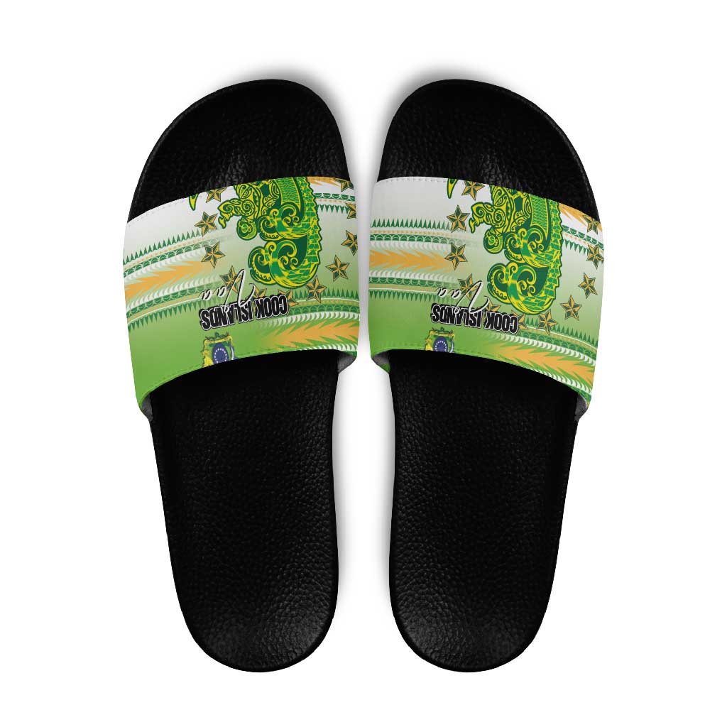 Cook Islands Va'a Race Slide Sandals Te Tatau Tattoos Sporty Style Green-White Color - Polynesian Pride