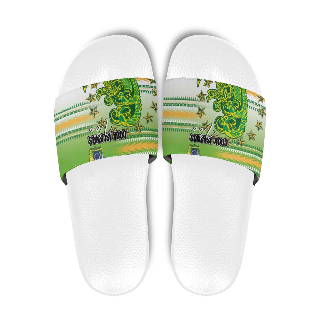 Cook Islands Va'a Race Slide Sandals Te Tatau Tattoos Sporty Style Green-White Color - Polynesian Pride