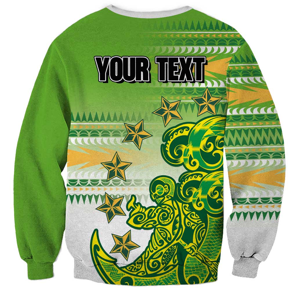 Personalised Cook Islands Va'a Race Sweatshirt Te Tatau Tattoos Sporty Style Green-White Color - Polynesian Pride