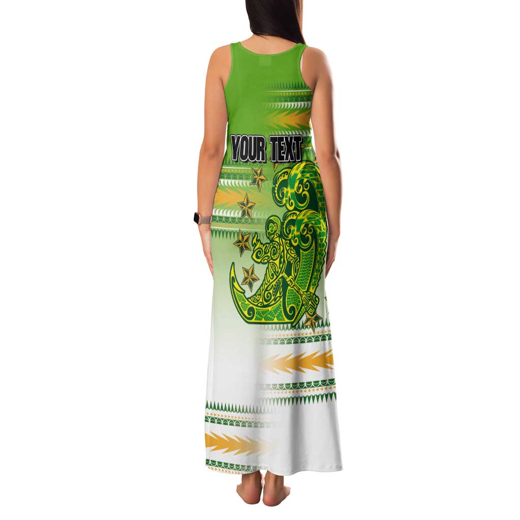 Personalised Cook Islands Va'a Race Tank Maxi Dress Te Tatau Tattoos Sporty Style Green-White Color - Polynesian Pride