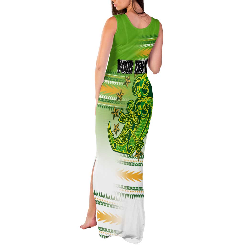 Personalised Cook Islands Va'a Race Tank Maxi Dress Te Tatau Tattoos Sporty Style Green-White Color - Polynesian Pride
