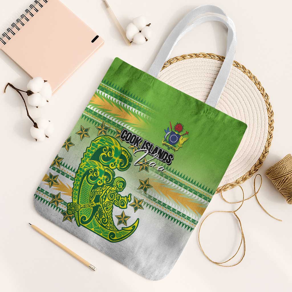 Cook Islands Va'a Race Tote Bag Te Tatau Tattoos Sporty Style Green-White Color - Polynesian Pride