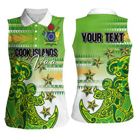 Personalised Cook Islands Va'a Race Women Sleeveless Polo Shirt Te Tatau Tattoos Sporty Style Green-White Color - Polynesian Pride