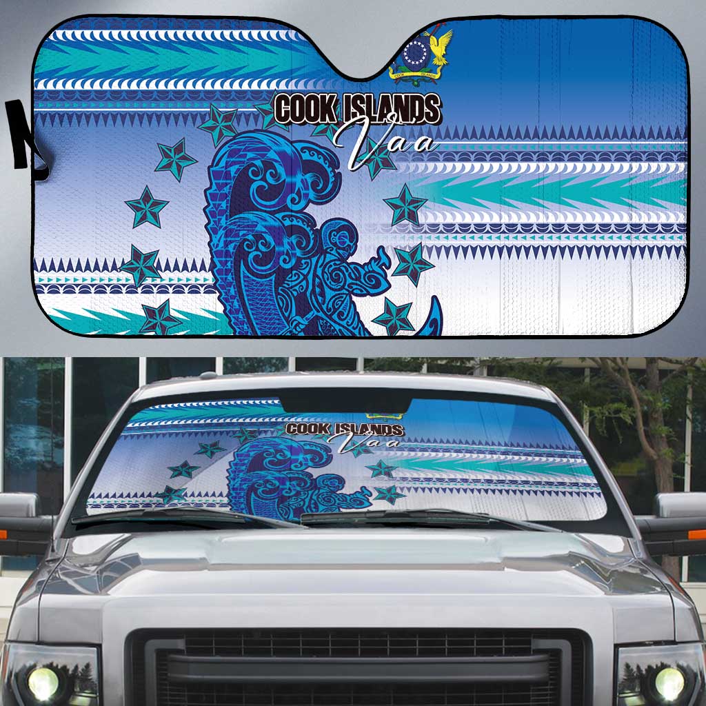 Cook Islands Va'a Race Auto Sun Shade Te Tatau Tattoos Sporty Style Light Blue Color LT03 Blue - Polynesian Pride