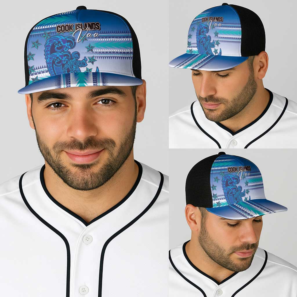 Cook Islands Va'a Race Baseball Net Cap Te Tatau Tattoos Sporty Style Light Blue Color - Polynesian Pride