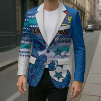 Personalised Cook Islands Va'a Race Blazer Te Tatau Tattoos Sporty Style Light Blue Color LT03 - Polynesian Pride
