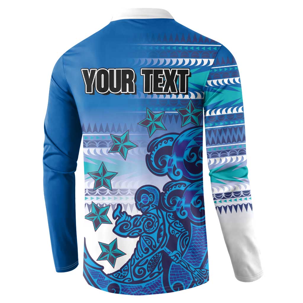 Personalised Cook Islands Va'a Race Button Sweatshirt Te Tatau Tattoos Sporty Style Light Blue Color - Polynesian Pride