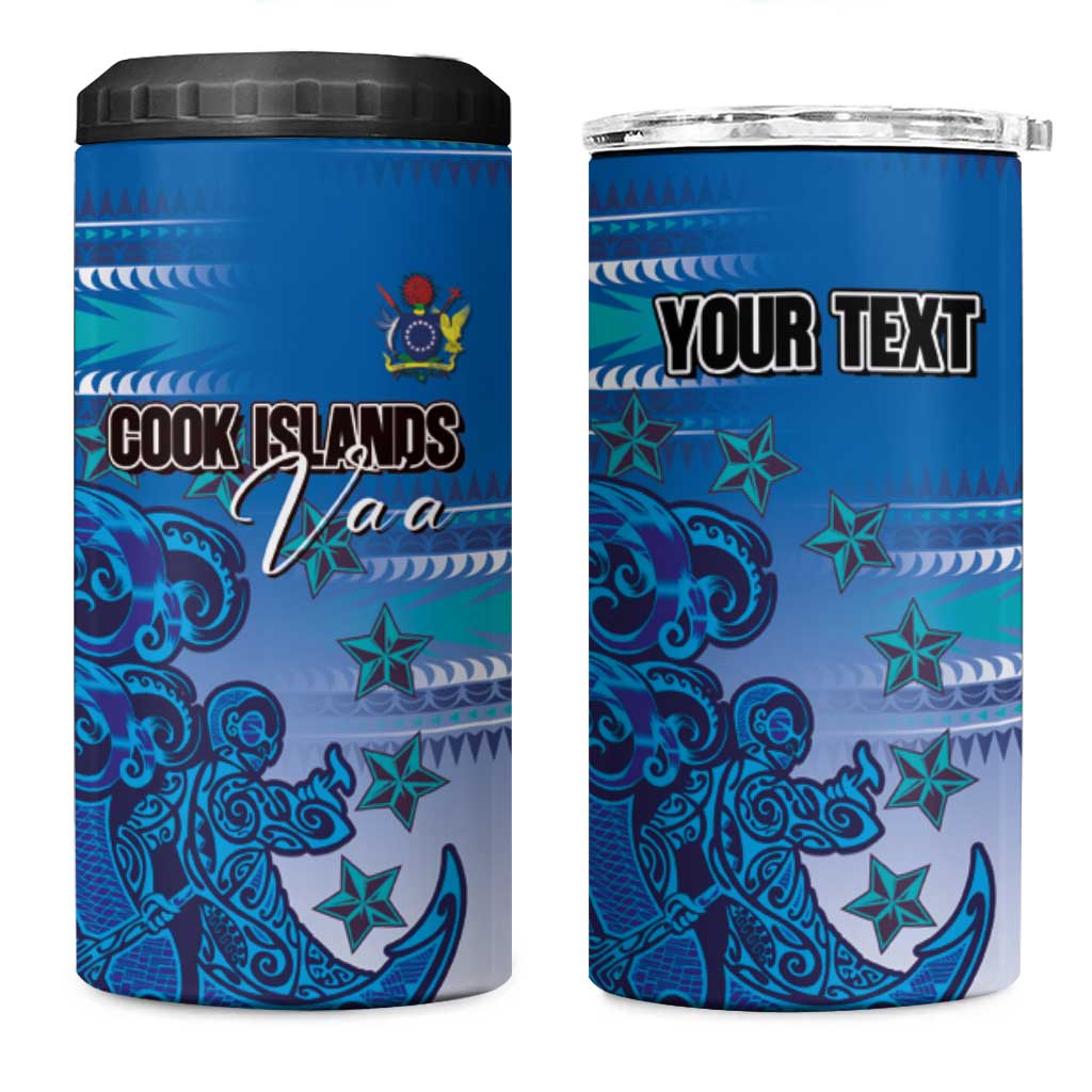 Personalised Cook Islands Va'a Race 4 in 1 Can Cooler Tumbler Te Tatau Tattoos Sporty Style Light Blue Color - Polynesian Pride