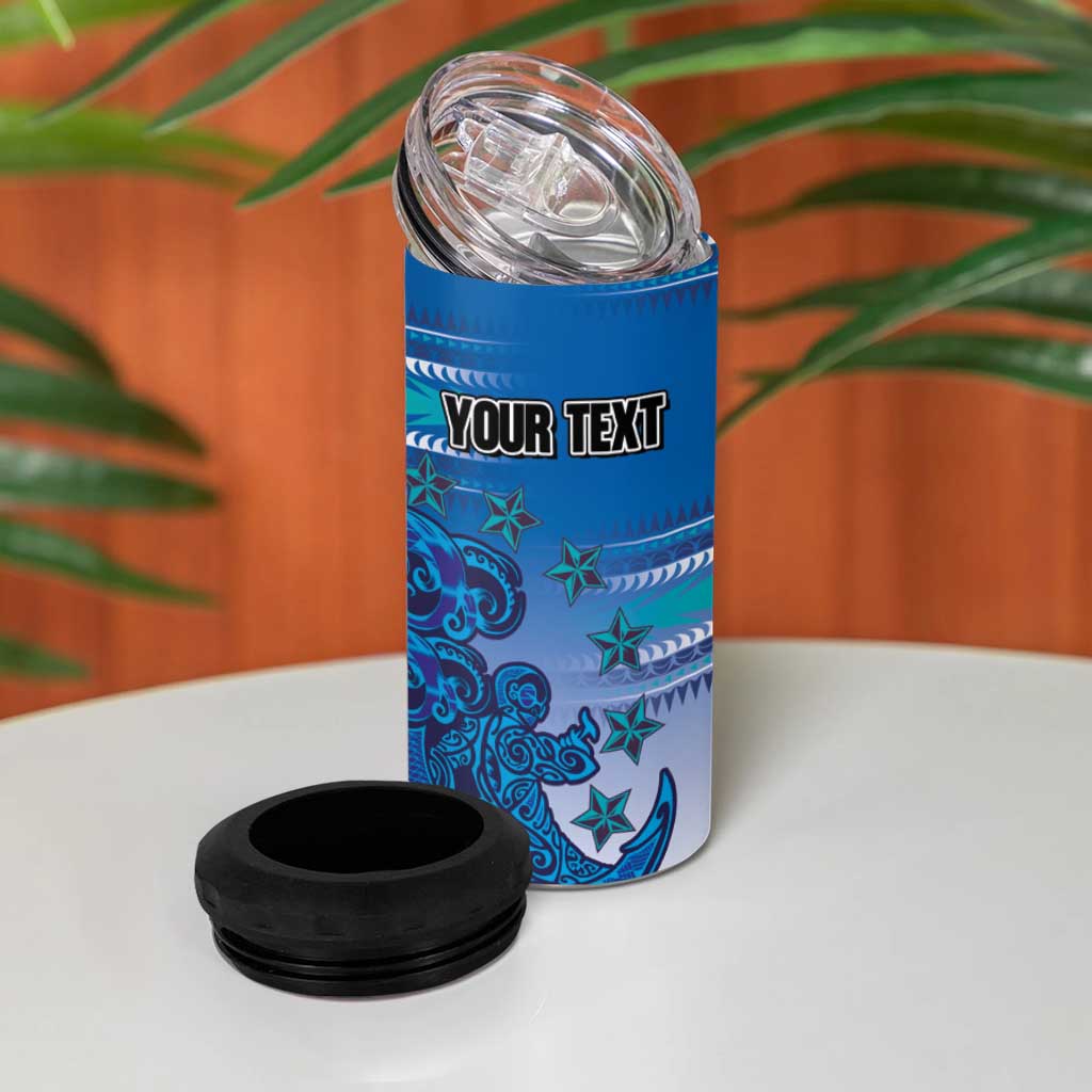Personalised Cook Islands Va'a Race 4 in 1 Can Cooler Tumbler Te Tatau Tattoos Sporty Style Light Blue Color - Polynesian Pride