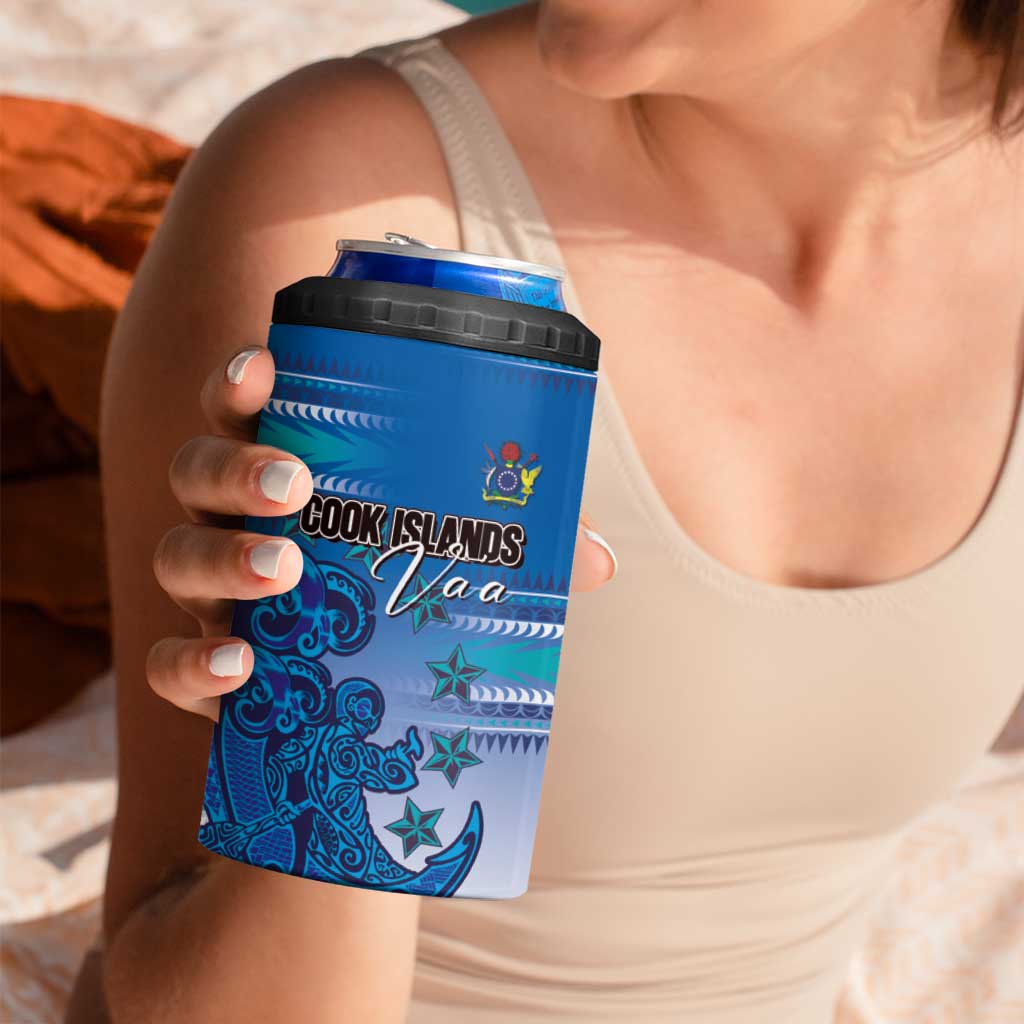 Personalised Cook Islands Va'a Race 4 in 1 Can Cooler Tumbler Te Tatau Tattoos Sporty Style Light Blue Color - Polynesian Pride