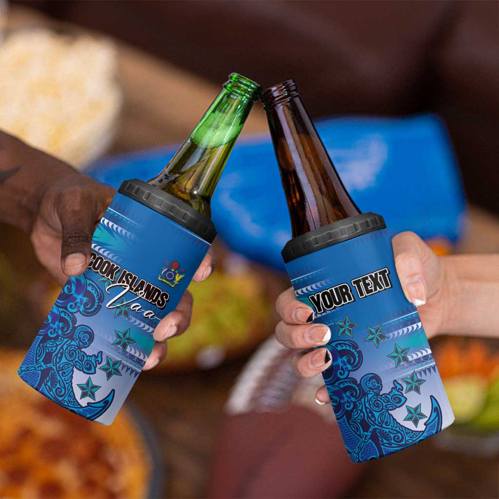 Personalised Cook Islands Va'a Race 4 in 1 Can Cooler Tumbler Te Tatau Tattoos Sporty Style Light Blue Color - Polynesian Pride