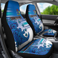 Cook Islands Va'a Race Car Seat Cover Te Tatau Tattoos Sporty Style Light Blue Color - Polynesian Pride