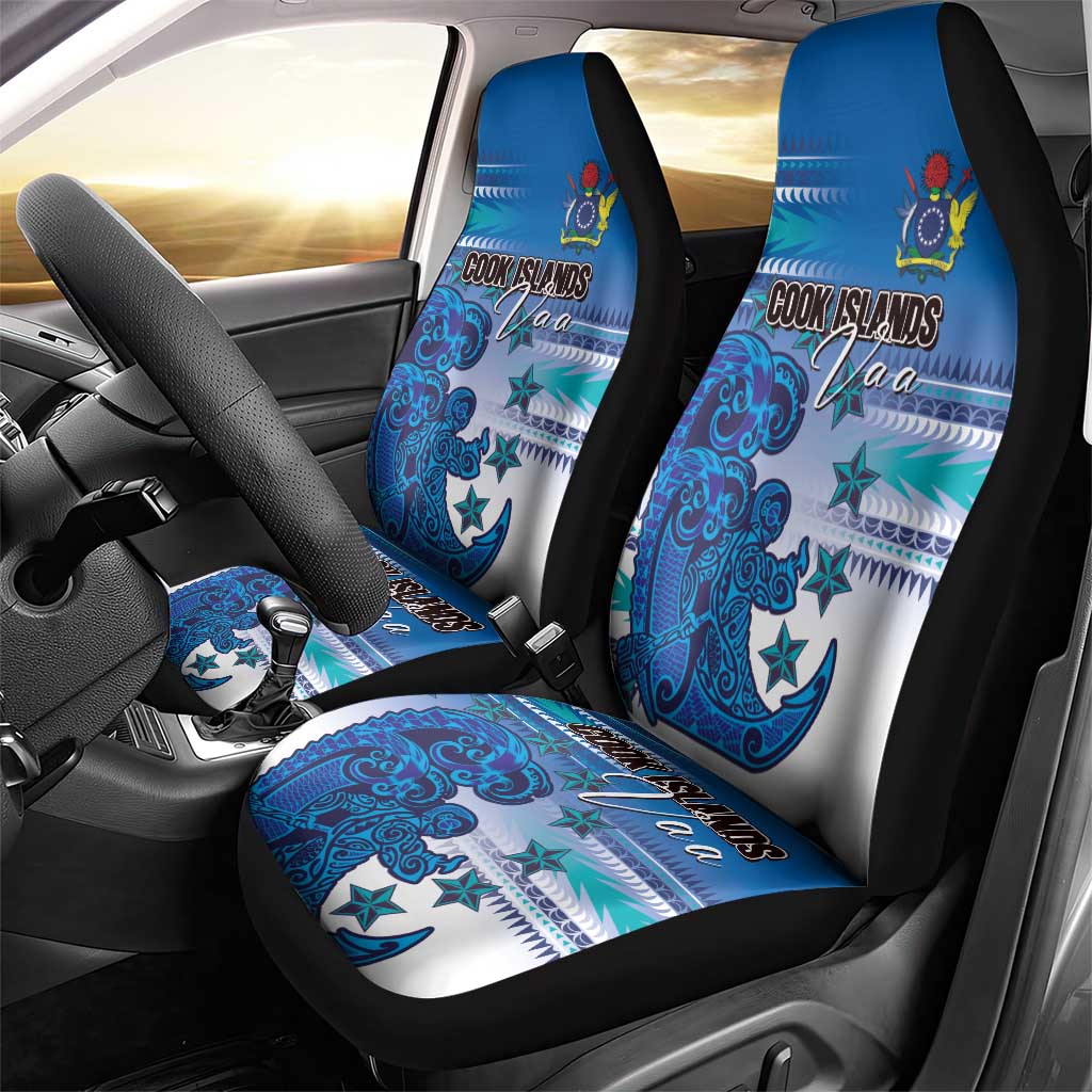 Cook Islands Va'a Race Car Seat Cover Te Tatau Tattoos Sporty Style Light Blue Color - Polynesian Pride