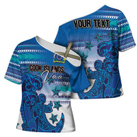 Personalised Cook Islands Va'a Race Cross Shoulder Shirt Te Tatau Tattoos Sporty Style Light Blue Color - Polynesian Pride