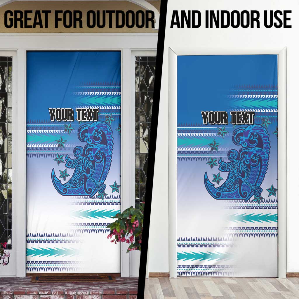 Personalised Cook Islands Va'a Race Door Cover Te Tatau Tattoos Sporty Style Light Blue Color - Polynesian Pride