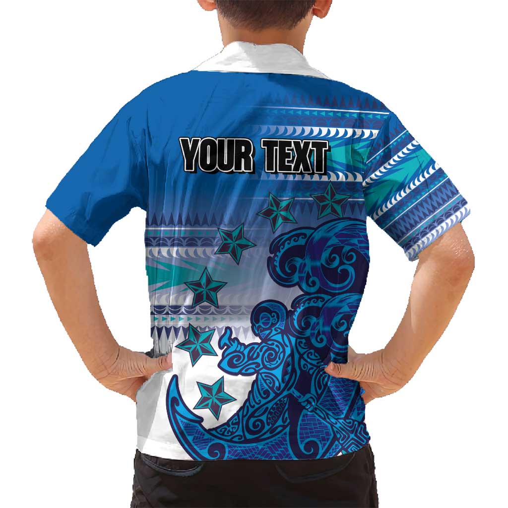 Personalised Cook Islands Va'a Race Family Matching Puletasi and Hawaiian Shirt Te Tatau Tattoos Sporty Style Light Blue Color - Polynesian Pride