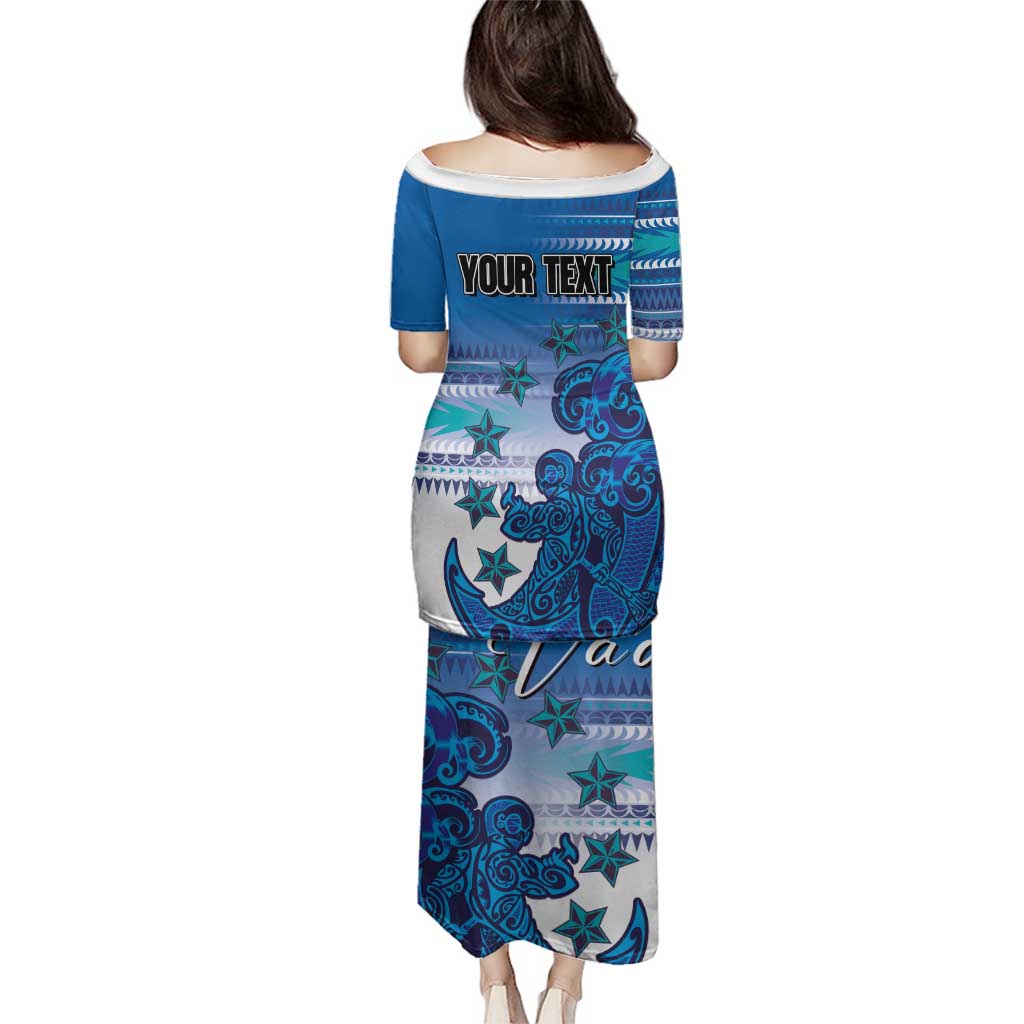 Personalised Cook Islands Va'a Race Family Matching Puletasi and Hawaiian Shirt Te Tatau Tattoos Sporty Style Light Blue Color - Polynesian Pride