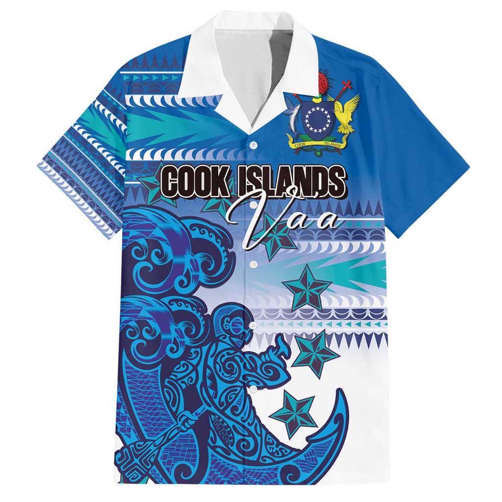 Personalised Cook Islands Va'a Race Family Matching Tank Maxi Dress and Hawaiian Shirt Te Tatau Tattoos Sporty Style Light Blue Color - Polynesian Pride