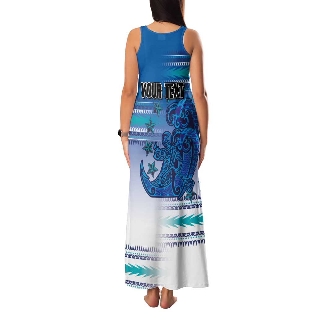 Personalised Cook Islands Va'a Race Family Matching Tank Maxi Dress and Hawaiian Shirt Te Tatau Tattoos Sporty Style Light Blue Color - Polynesian Pride