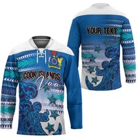 Personalised Cook Islands Va'a Race Hockey Jersey Te Tatau Tattoos Sporty Style Light Blue Color - Polynesian Pride