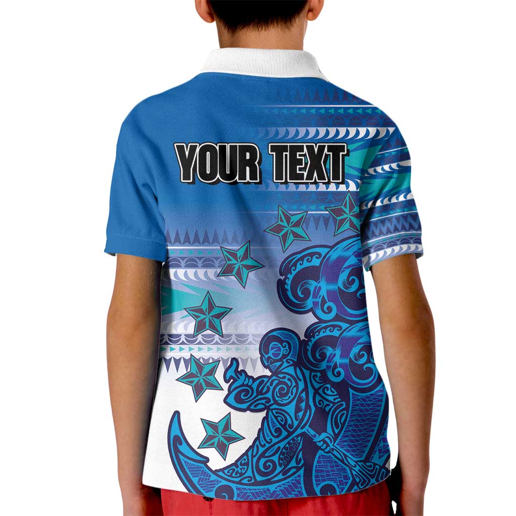 Personalised Cook Islands Va'a Race Kid Polo Shirt Te Tatau Tattoos Sporty Style Light Blue Color - Polynesian Pride