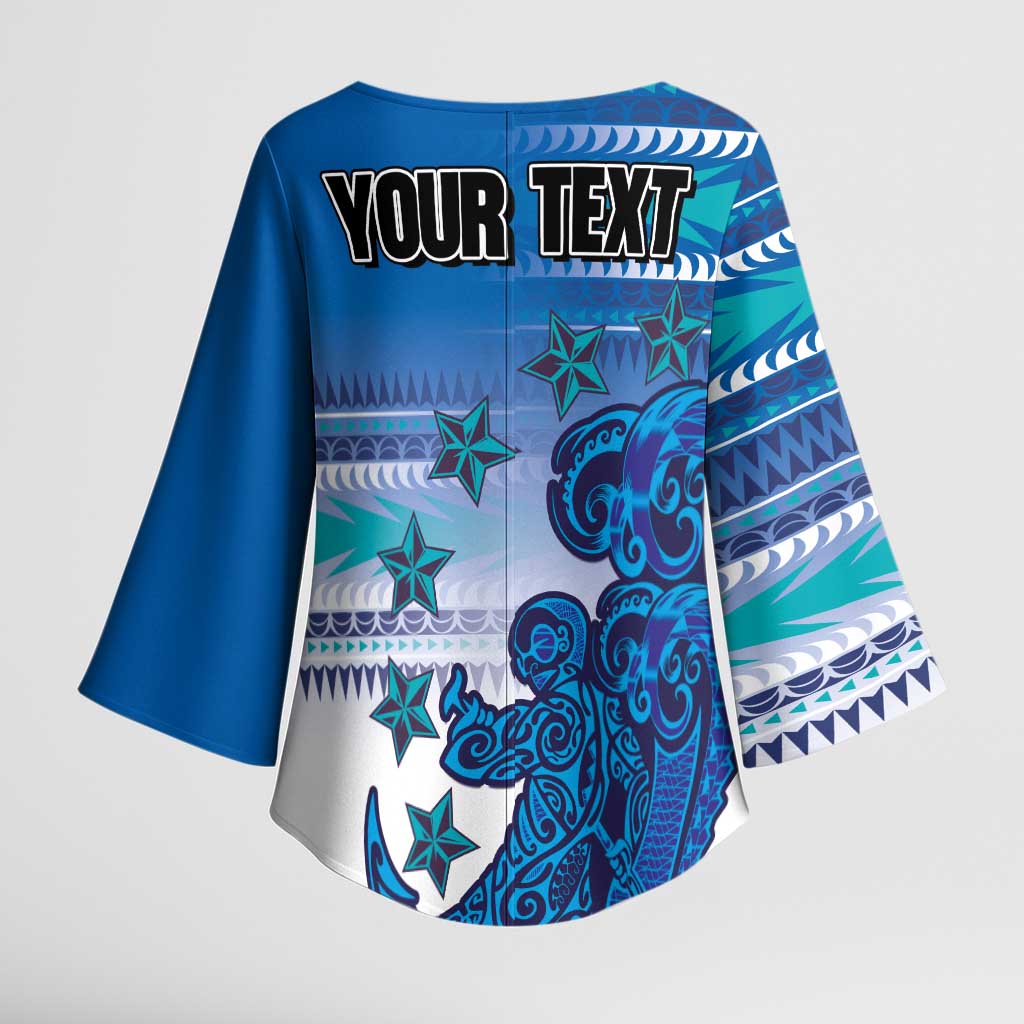 Personalised Cook Islands Va'a Race Kimono Sleeve Blouse Te Tatau Tattoos Sporty Style Light Blue Color - Polynesian Pride