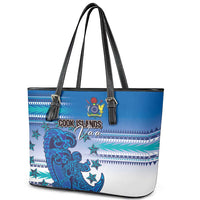 Cook Islands Va'a Race Leather Tote Bag Te Tatau Tattoos Sporty Style Light Blue Color - Polynesian Pride