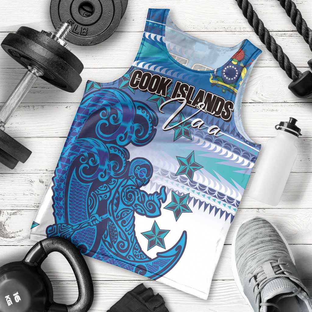 Personalised Cook Islands Va'a Race Men Tank Top Te Tatau Tattoos Sporty Style Light Blue Color - Polynesian Pride
