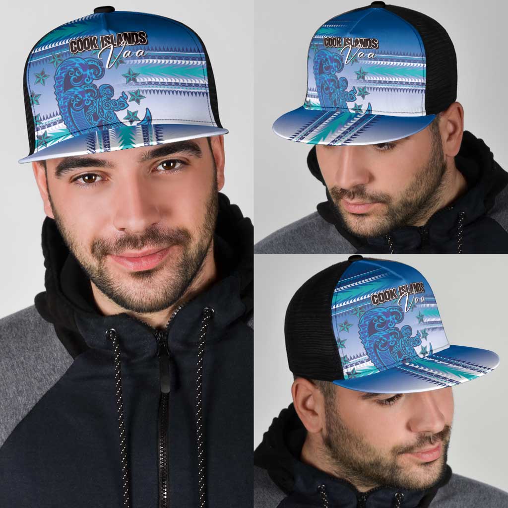Cook Islands Va'a Race Mesh Trucker Cap Te Tatau Tattoos Sporty Style Light Blue Color - Polynesian Pride