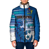 Personalised Cook Islands Va'a Race Padded Jacket Te Tatau Tattoos Sporty Style Light Blue Color - Polynesian Pride