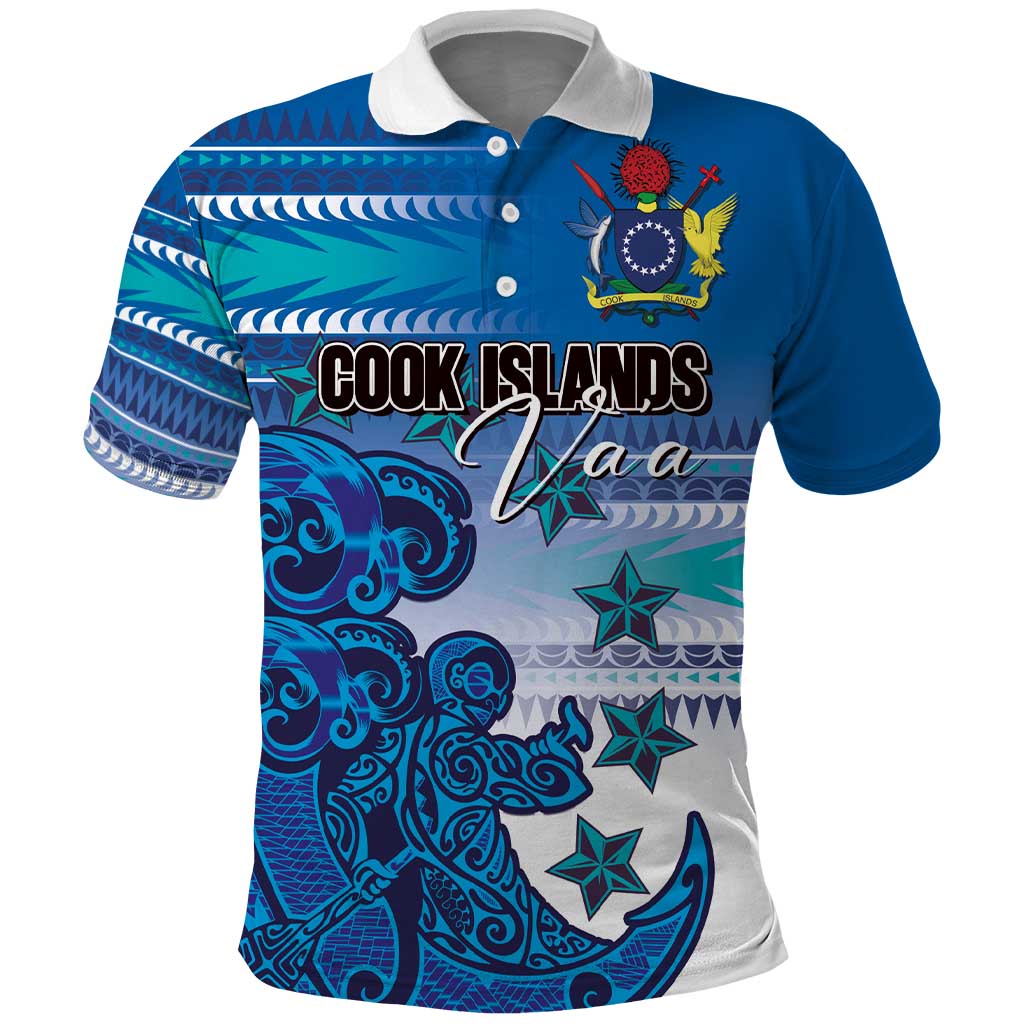 Personalised Cook Islands Va'a Race Polo Shirt Te Tatau Tattoos Sporty Style Light Blue Color - Polynesian Pride