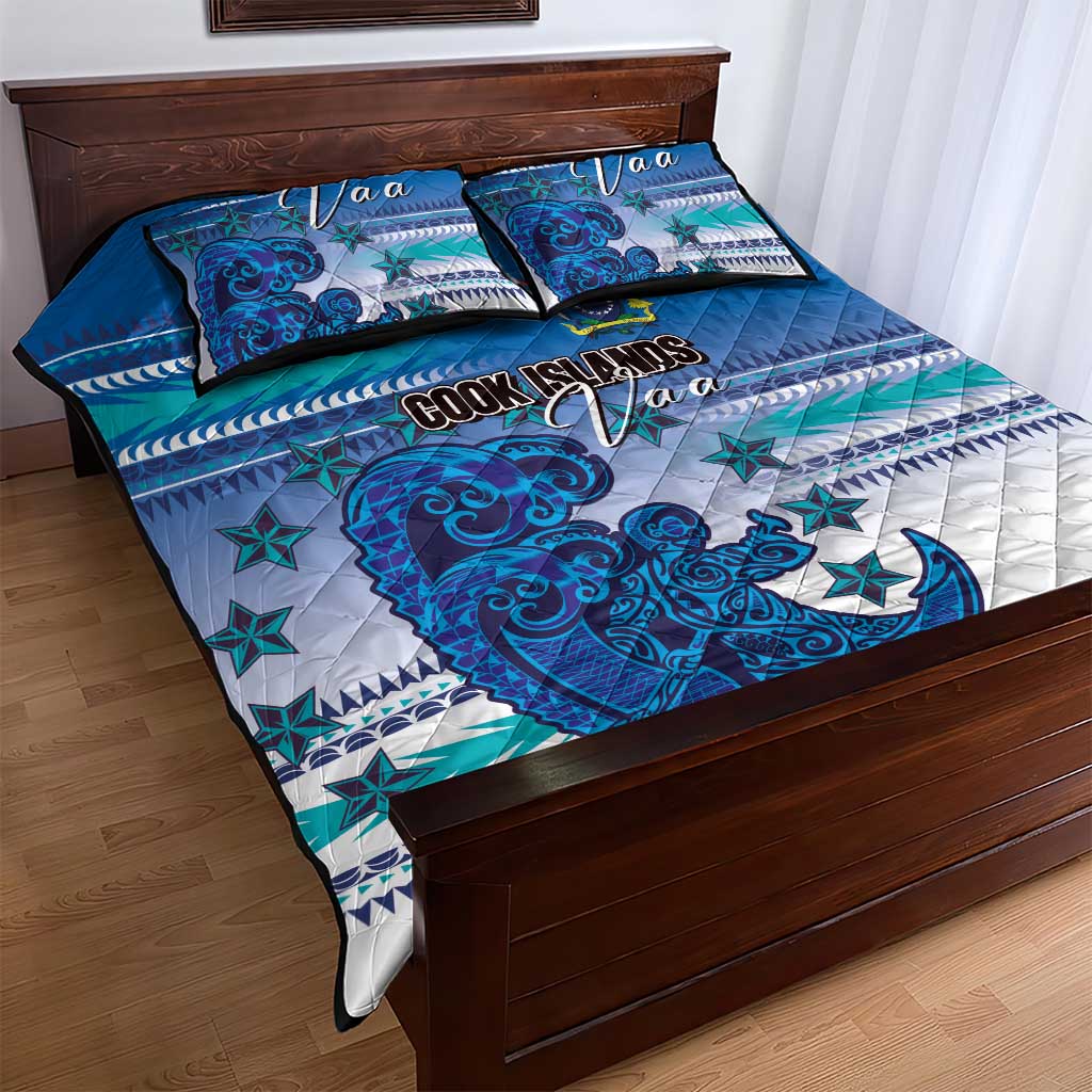 Cook Islands Va'a Race Quilt Bed Set Te Tatau Tattoos Sporty Style Light Blue Color - Polynesian Pride