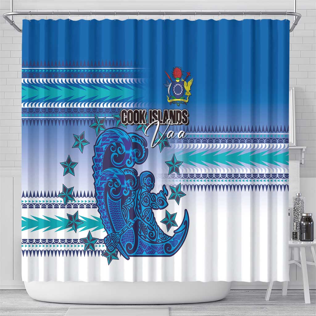 Cook Islands Va'a Race Shower Curtain Te Tatau Tattoos Sporty Style Light Blue Color - Polynesian Pride