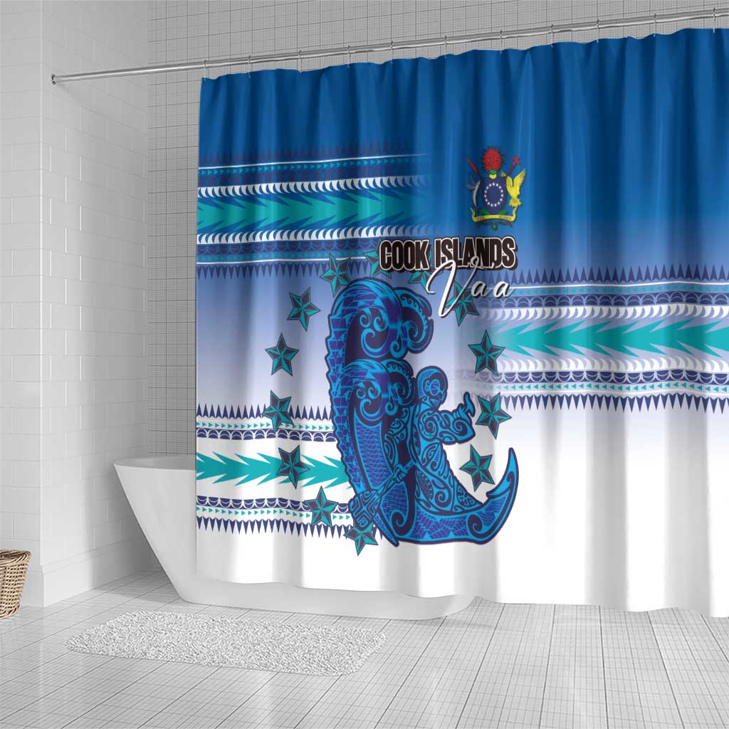 Cook Islands Va'a Race Shower Curtain Te Tatau Tattoos Sporty Style Light Blue Color - Polynesian Pride