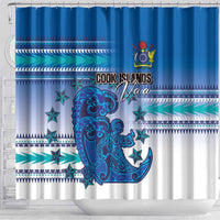 Cook Islands Va'a Race Shower Curtain Te Tatau Tattoos Sporty Style Light Blue Color - Polynesian Pride