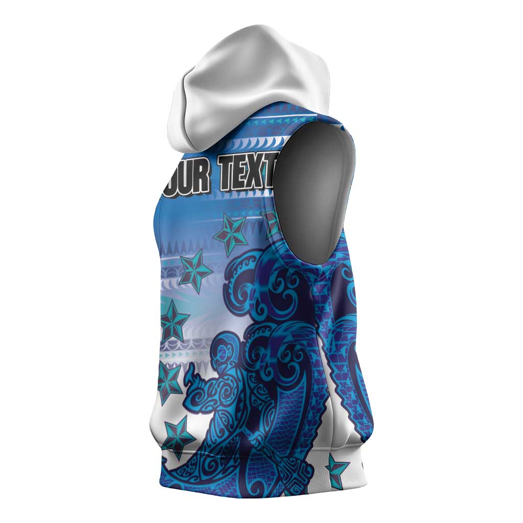 Personalised Cook Islands Va'a Race Sleeveless Hoodie Te Tatau Tattoos Sporty Style Light Blue Color - Polynesian Pride