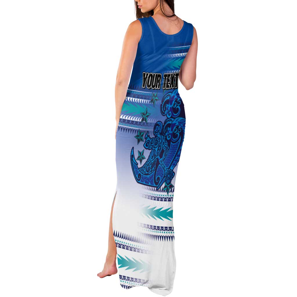 Personalised Cook Islands Va'a Race Tank Maxi Dress Te Tatau Tattoos Sporty Style Light Blue Color - Polynesian Pride