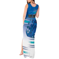 Personalised Cook Islands Va'a Race Tank Maxi Dress Te Tatau Tattoos Sporty Style Light Blue Color - Polynesian Pride