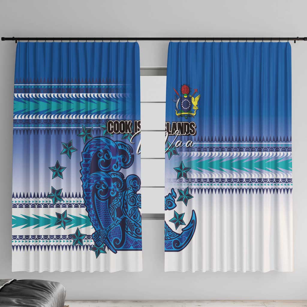Cook Islands Va'a Race Window Curtain Te Tatau Tattoos Sporty Style Light Blue Color - Polynesian Pride