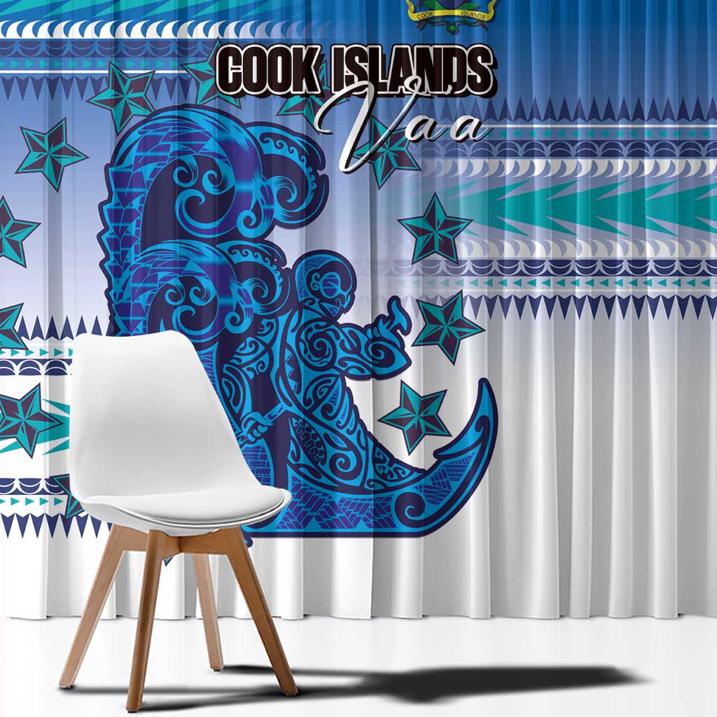 Cook Islands Va'a Race Window Curtain Te Tatau Tattoos Sporty Style Light Blue Color - Polynesian Pride