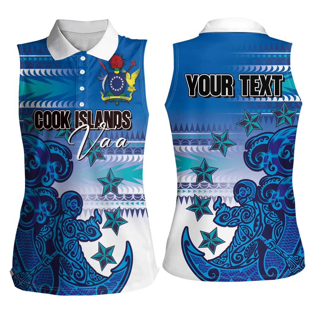 Personalised Cook Islands Va'a Race Women Sleeveless Polo Shirt Te Tatau Tattoos Sporty Style Light Blue Color - Polynesian Pride