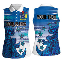 Personalised Cook Islands Va'a Race Women Sleeveless Polo Shirt Te Tatau Tattoos Sporty Style Light Blue Color - Polynesian Pride