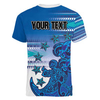 Personalised Cook Islands Va'a Race Women V-Neck T-Shirt Te Tatau Tattoos Sporty Style Light Blue Color - Polynesian Pride