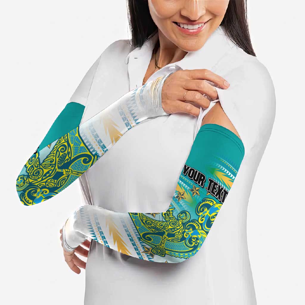 Personalised Cook Islands Va'a Race Arm Sleeves Te Tatau Tattoos Sporty Style Turquoise Color - Polynesian Pride