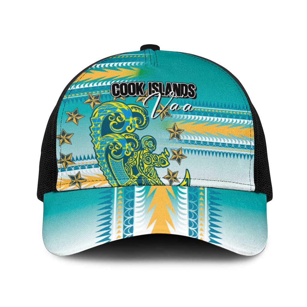 Cook Islands Va'a Race Baseball Net Cap Te Tatau Tattoos Sporty Style Turquoise Color - Polynesian Pride