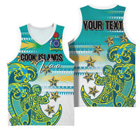 Personalised Cook Islands Va'a Race Basketball Jersey Te Tatau Tattoos Sporty Style Turquoise Color - Polynesian Pride