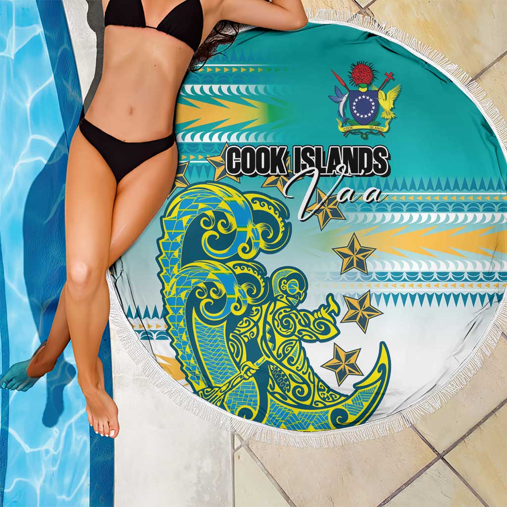 Cook Islands Va'a Race Beach Blanket Te Tatau Tattoos Sporty Style Turquoise Color - Polynesian Pride