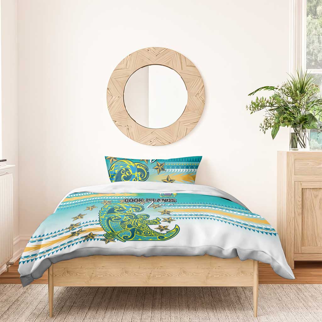 Cook Islands Va'a Race Bedding Set Te Tatau Tattoos Sporty Style Turquoise Color - Polynesian Pride